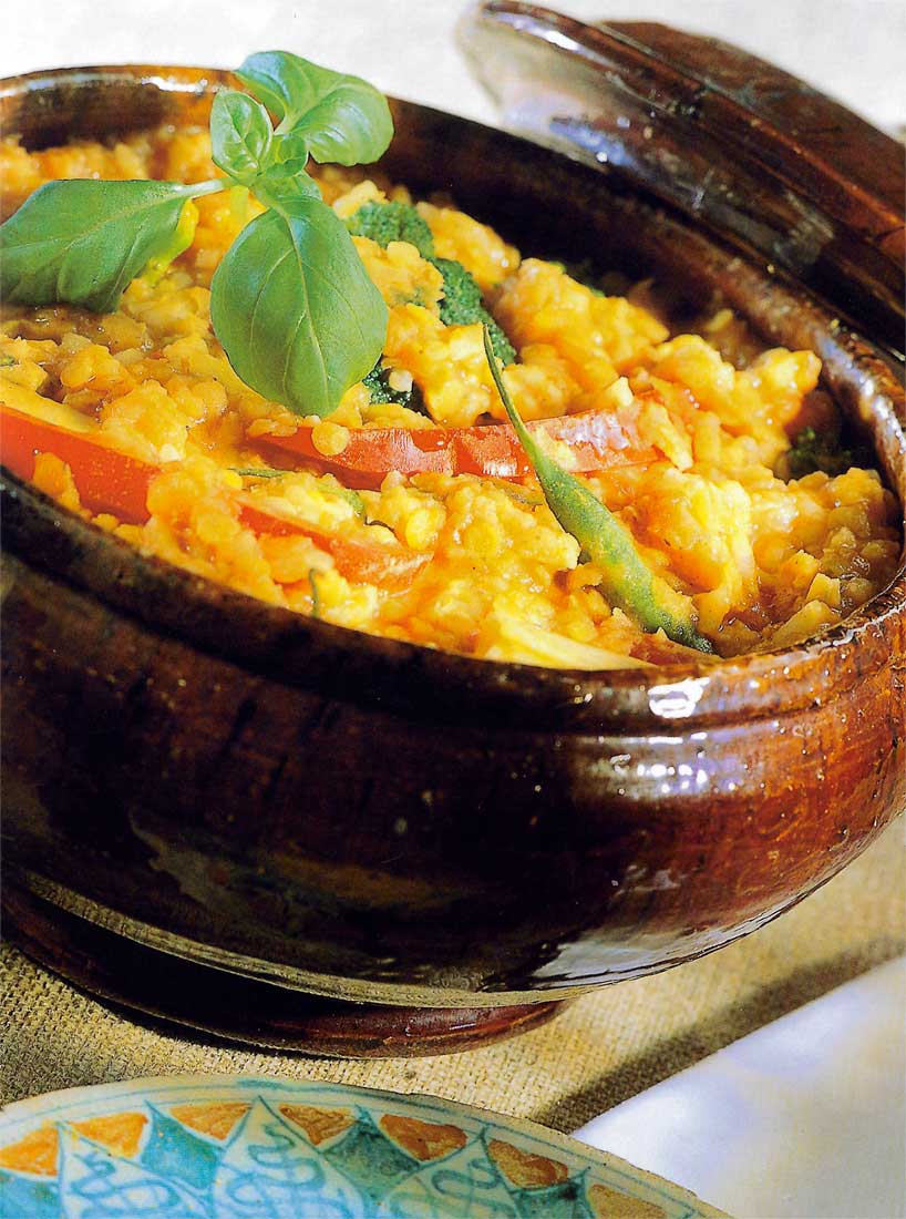 Caçarola de lentilha e arroz