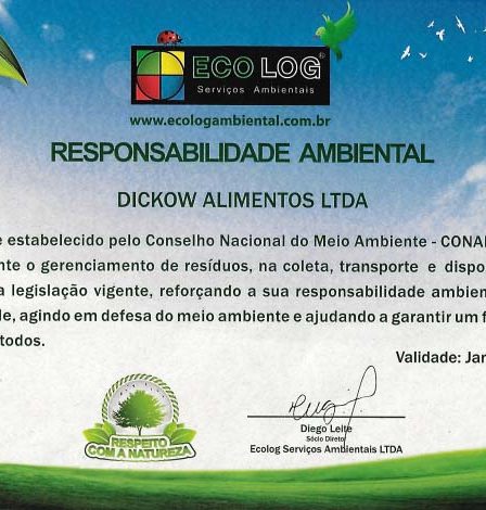 Certificado Responsabilidade Social Dickow Alimentos