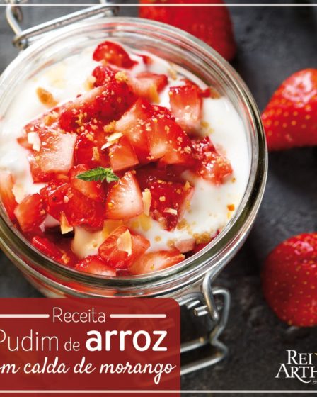 Receita Pudim de arroz com calda de morango
